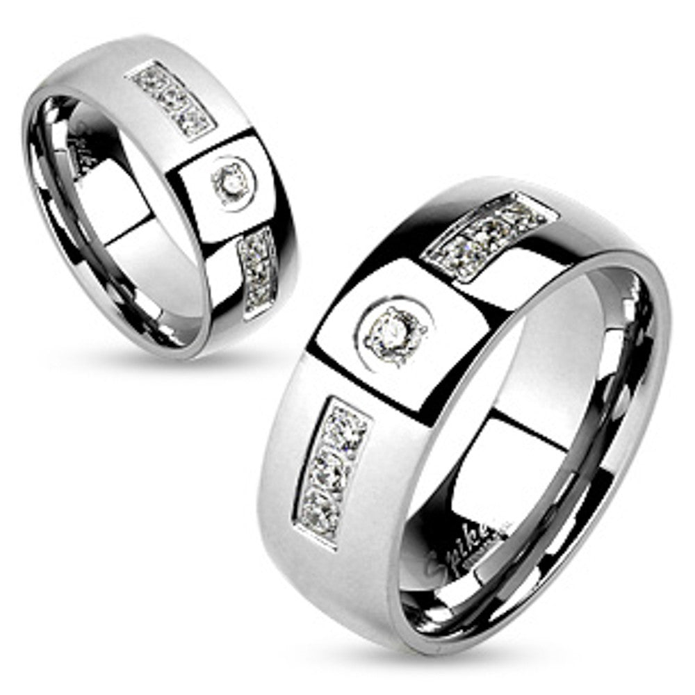 Stainless Steel Comfort Fit Cubic Zirconia Couples Ring Wedding Band Sizes 5-12