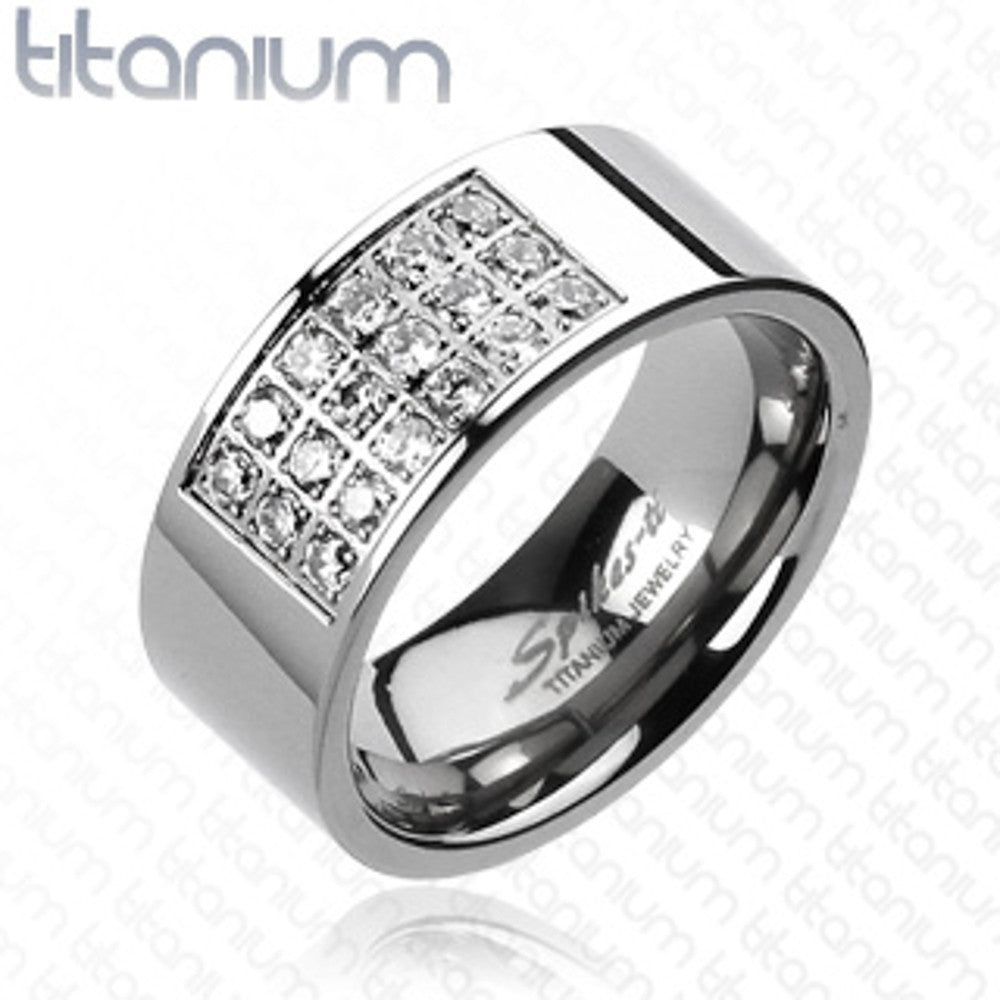 ARTI3267 Solid Titanium Radiant Pave Cubic Zirconia Wedding Band Ring Men's Size 9-14