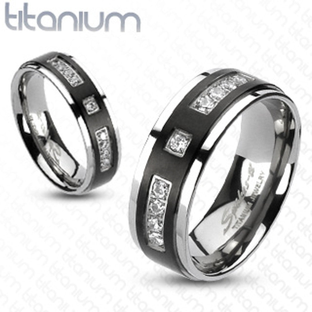 His & Her 4pc Black & Silver Stainless Steel & Titanium Wedding Ring Band Set