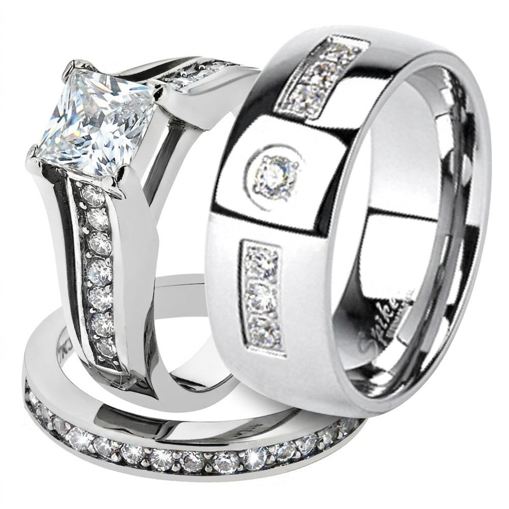 Two silver rings with diamond accents on a white background