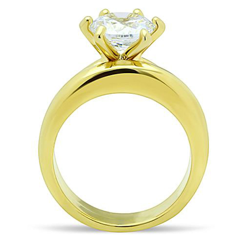 ST097G-AR012 His & Her 2.05Ct Stainless Steel Gold Plated Bridal Ring Set & Men Zirconia Band