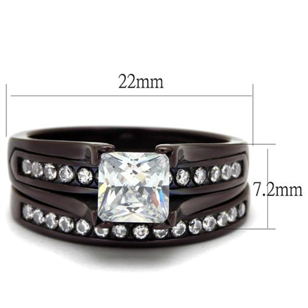 2.10 Ct Princess Cut Zirconia Brown Stainless Steel Wedding Ring Set Womens 5-10