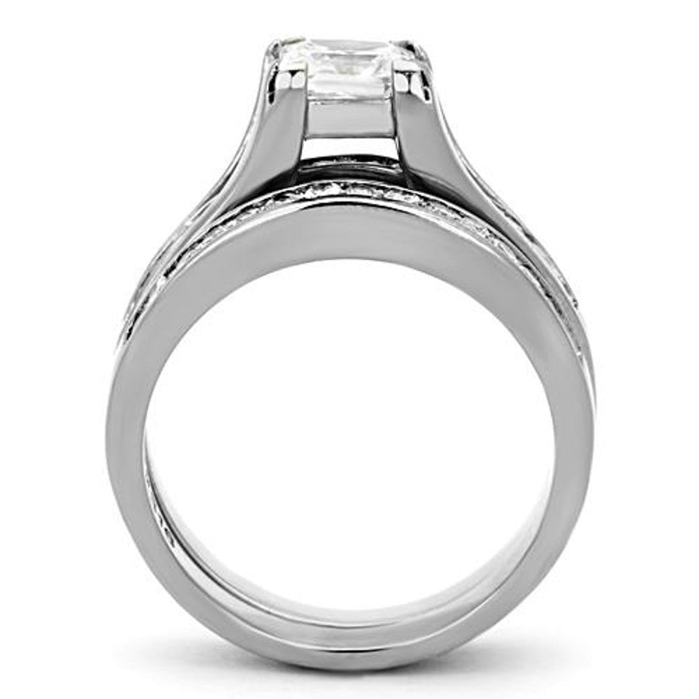 ARTK0W383 Stainless Steel 2.10 Ct Princess Cut CZ Wedding Ring Set Women's Sz 5-11