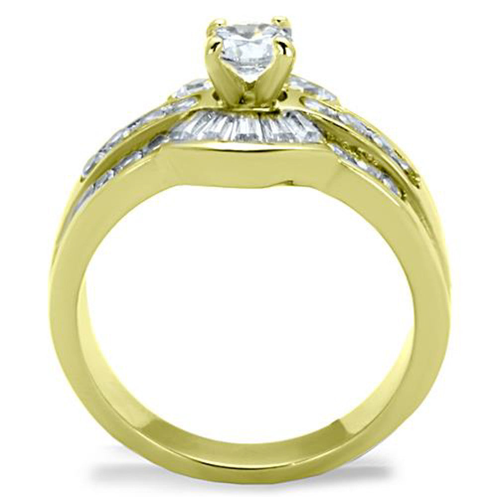 1.64 Ct Round & Baguette Cut CZ 14K GP Stainless Steel Engagement Ring Size 5-10