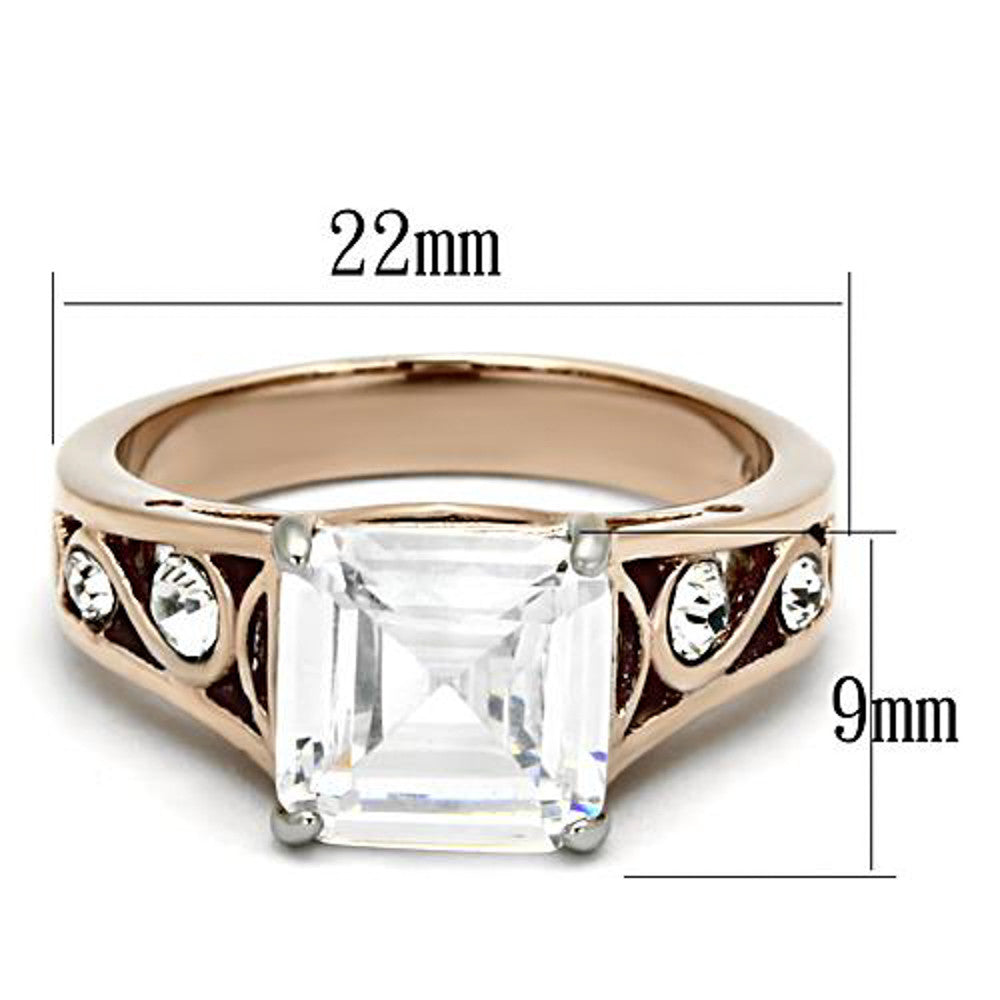 ARTK1059 Stainless Steel 316l, 4.30 Ct Princess Zirconia Rose Gold Women's Engagement Ring