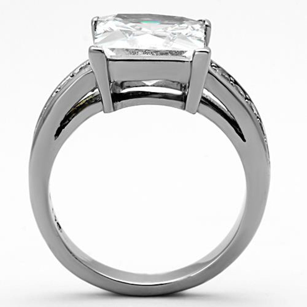 ARTK1081 Stainless Steel 5.95 Ct Princess Cut CZ Silver Engagement Ring Women's Size 5-10