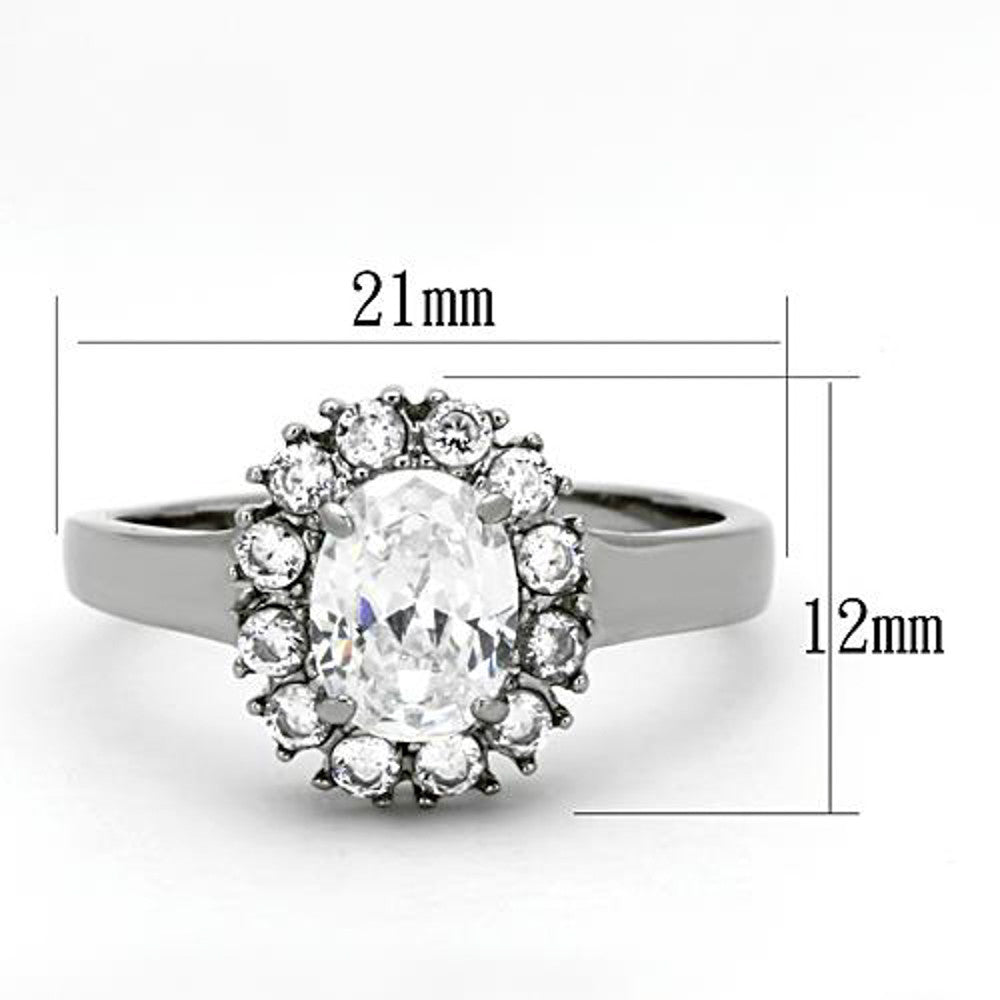 ARTK1223 Stainless Steel 2.15 Ct Halo Oval Cut Zirconia Engagement Ring Women's Sz 5-10