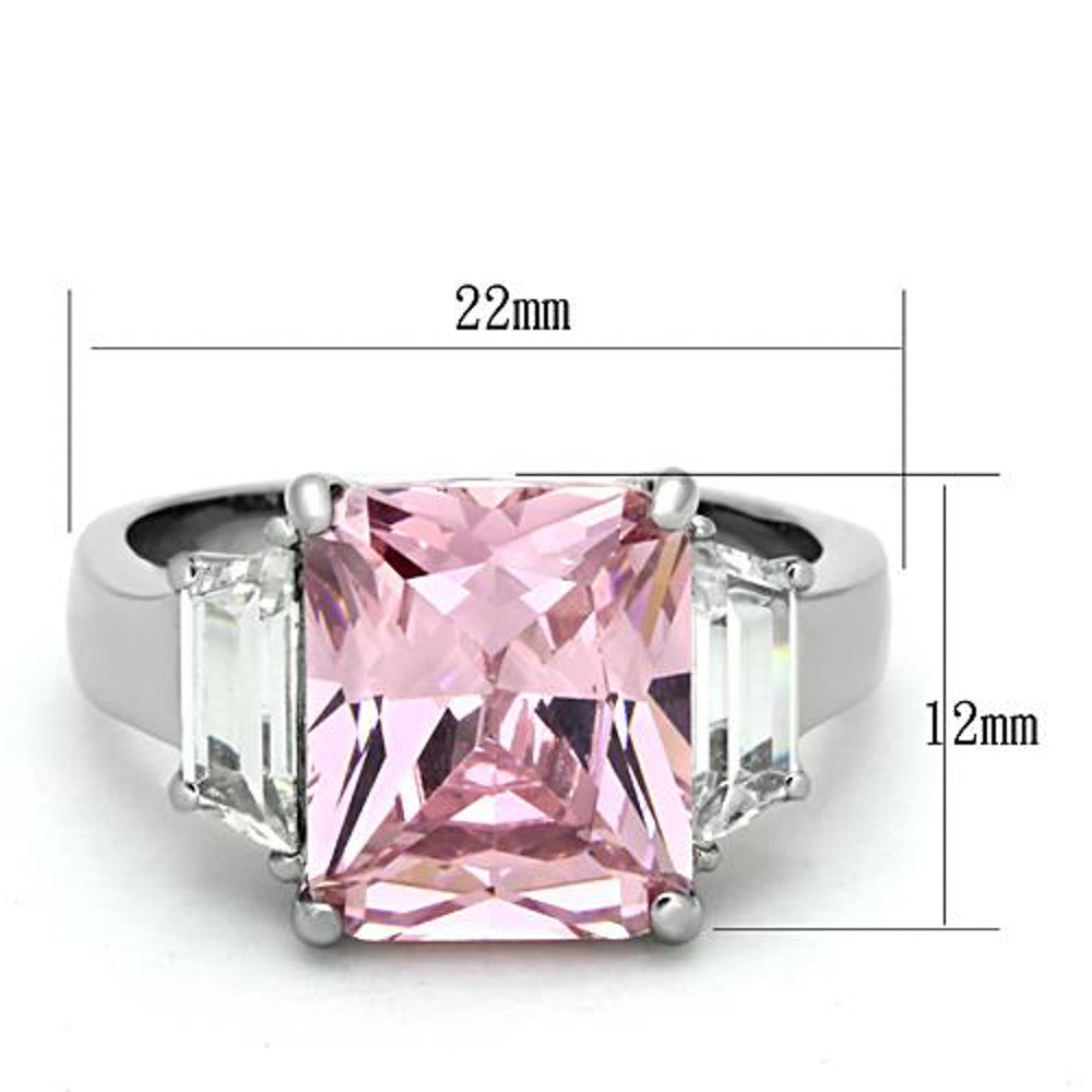 ARTK1224 Stainless Steel 6.64 Ct Emerald Cut Rose Zirconia Engagement Ring Womens Sz 5-10