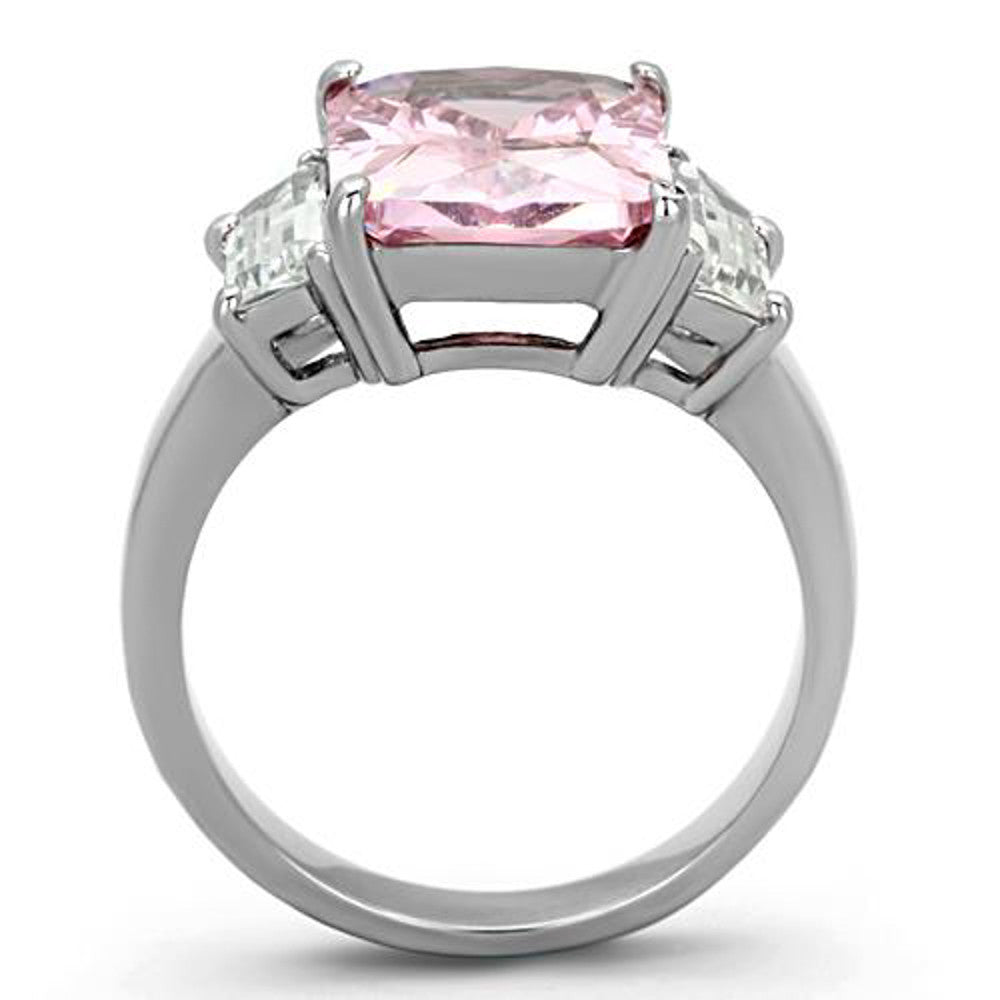 ARTK1224 Stainless Steel 6.64 Ct Emerald Cut Rose Zirconia Engagement Ring Womens Sz 5-10