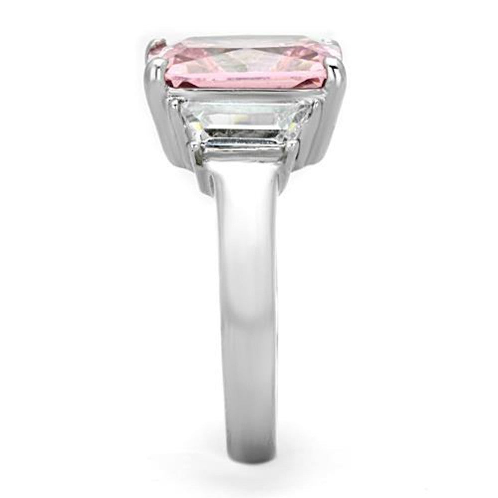 ARTK1224 Stainless Steel 6.64 Ct Emerald Cut Rose Zirconia Engagement Ring Womens Sz 5-10