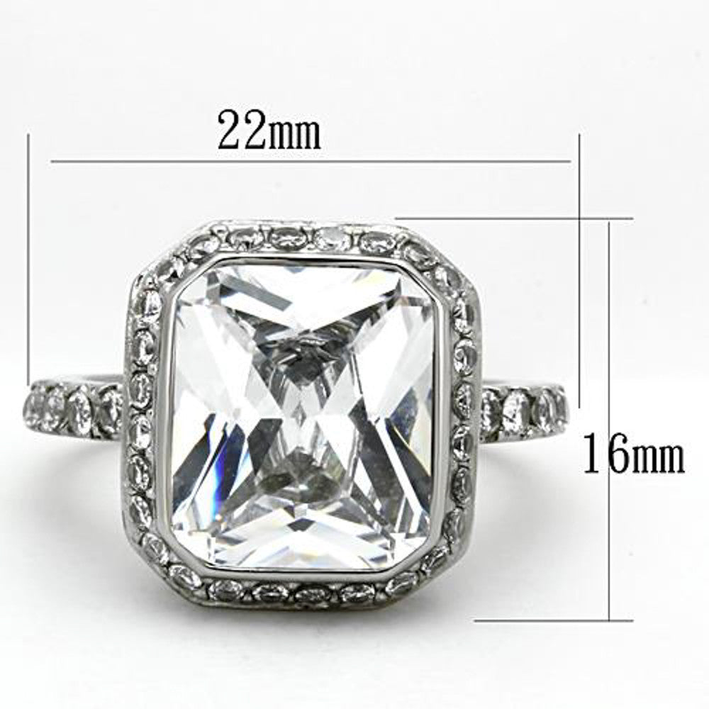 ARTK1226 Stainless Steel 6.38 Ct Halo Emerald Cut Zirconia Engagement Ring Womens Sz 5-10