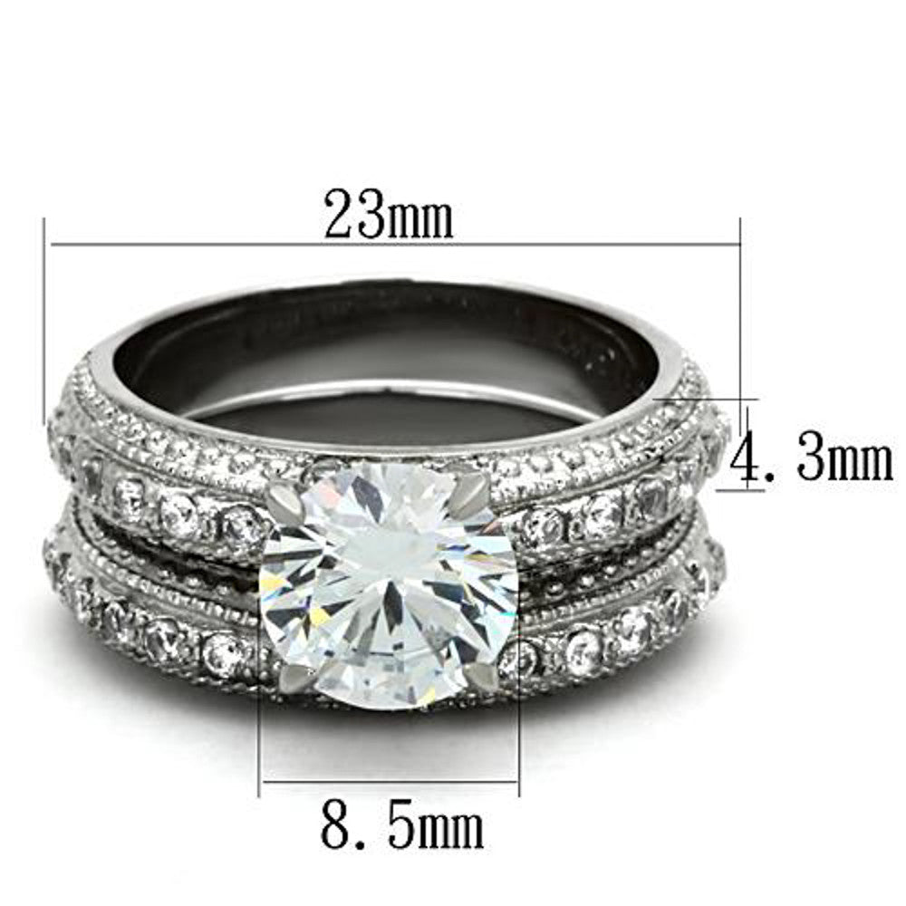 Stainless Steel 3.25 Ct Round Cut CZ Vintage Wedding Ring Set Women's Size 5-10