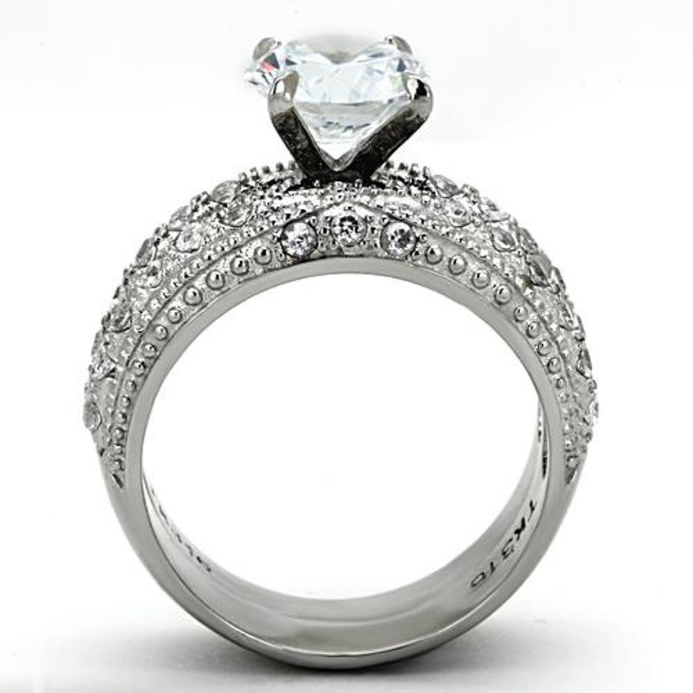 Stainless Steel 3.25 Ct Round Cut CZ Vintage Wedding Ring Set Women's Size 5-10