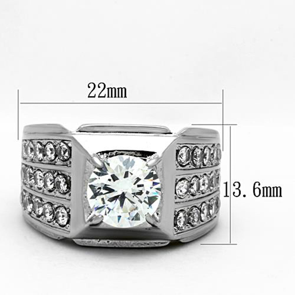 ARTK1233 Stainless Steel Unisex 2.94 Ct Round Cut Simulated Diamond Silver Ring Size 5-13