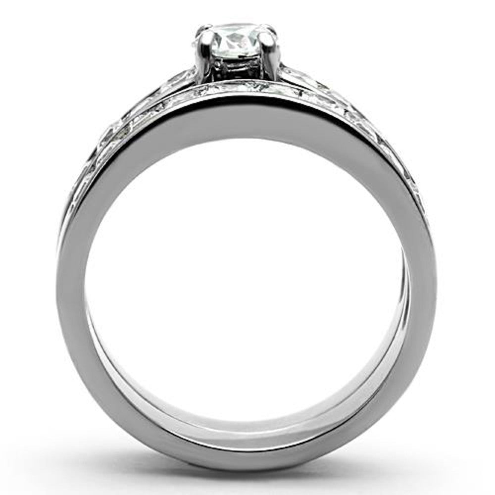 ARTK1321 Stainless Steel 316l, 3.25 Ct Cubic Zirconia Engagement Wedding Ring Set Sz 5-10