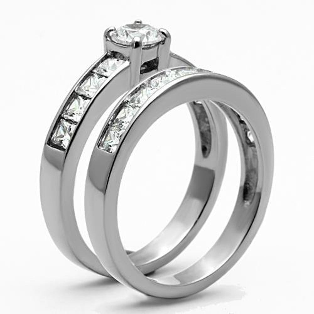 ARTK1321 Stainless Steel 316l, 3.25 Ct Cubic Zirconia Engagement Wedding Ring Set Sz 5-10