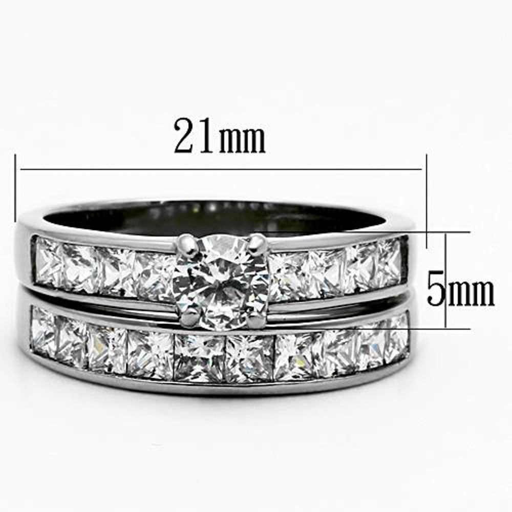 ST1321-AR001 His & Hers 3pc Stainless Steel Bridal Engagement Set & Mens Classic Wedding Band