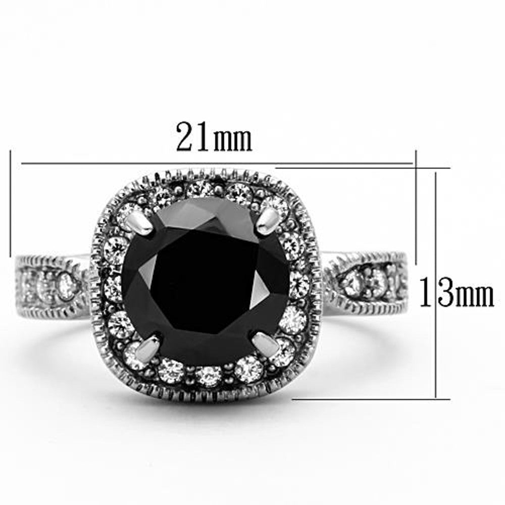 ARTK1322 Stainless Steel 3 Ct Round Cut Faux Black Diamond Halo Engagement Ring Size 5-10