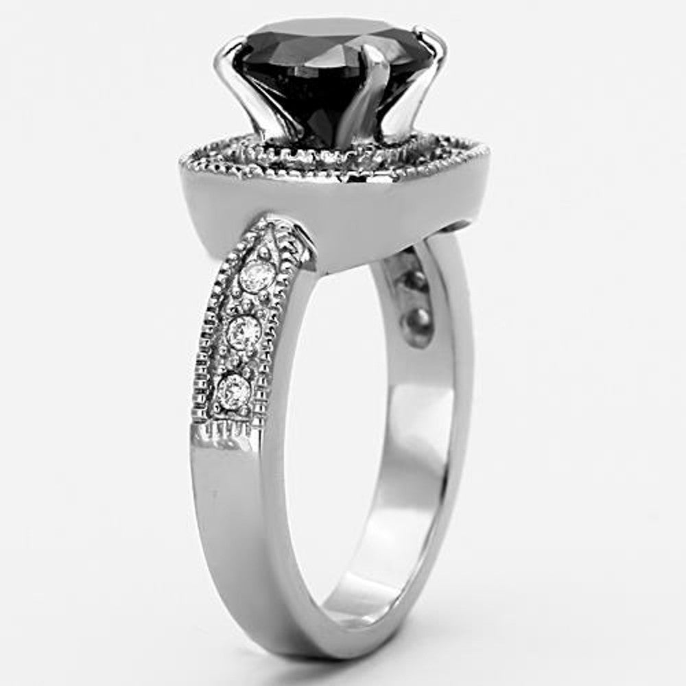 ARTK1322 Stainless Steel 3 Ct Round Cut Faux Black Diamond Halo Engagement Ring Size 5-10