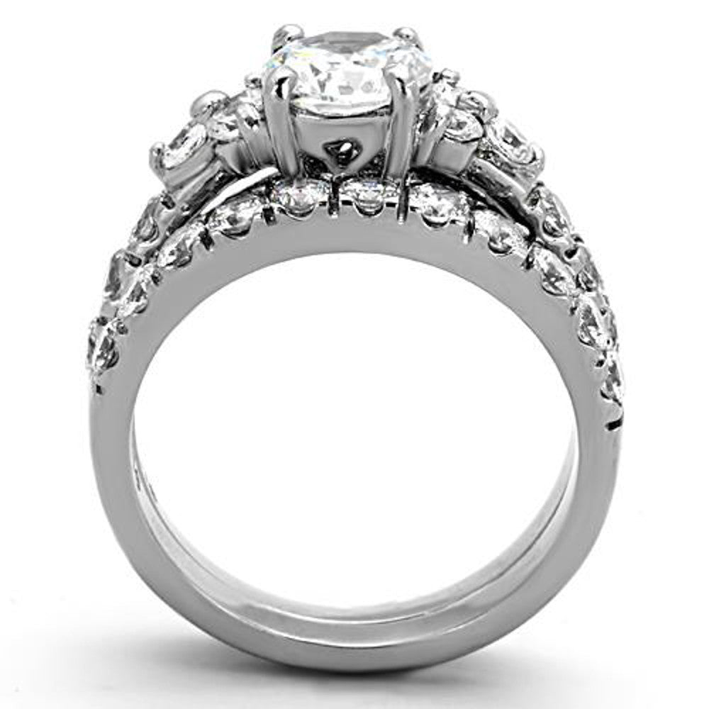 Stunning 2.50 Ct Round Cut CZ Wedding Ring Set in Stainless Steel, Women's Size 5-10