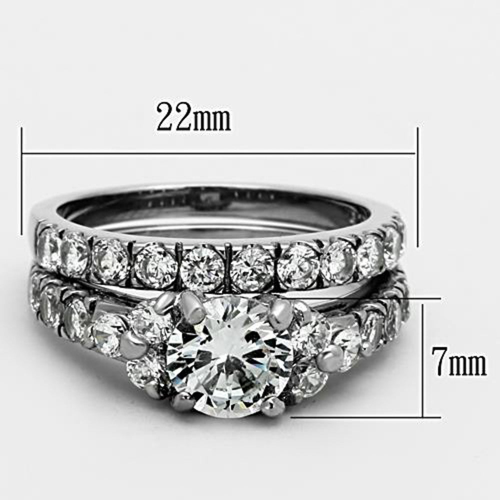 ST1331-AR001 His & Her 3pc Stainless Steel 2.50 Ct Cz Bridal Set & Men's Classic Wedding Band