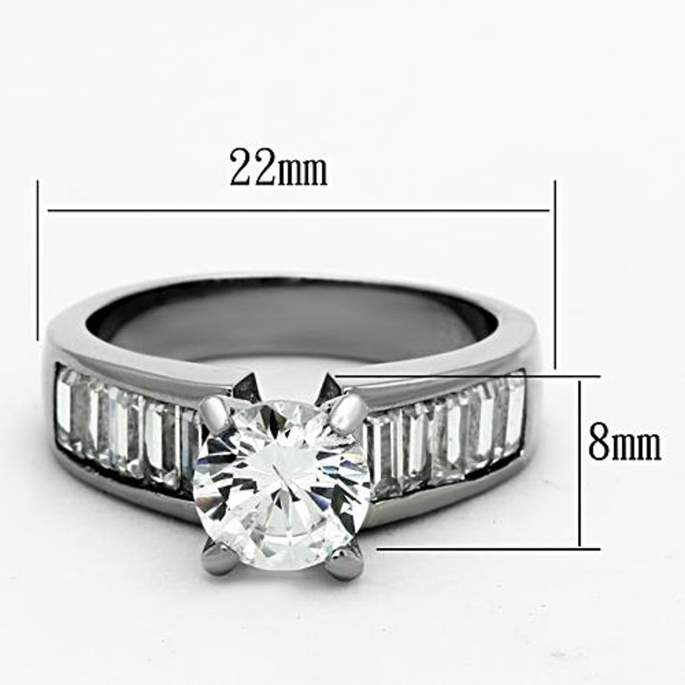 ARTK1332 Stainless Steel 2.97 Ct Round Cut & Baguettes CZ Engagement Ring Women's Sz 5-10