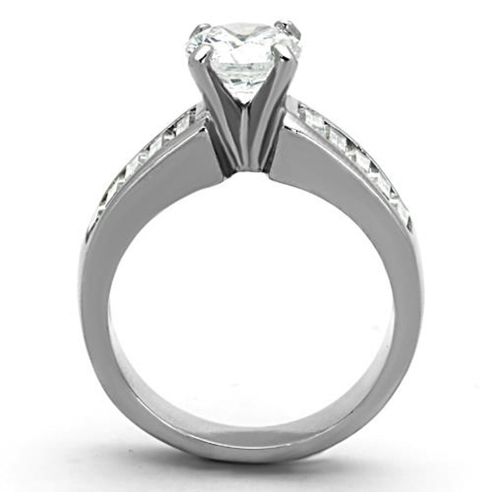 ARTK1332 Stainless Steel 2.97 Ct Round Cut & Baguettes CZ Engagement Ring Women's Sz 5-10