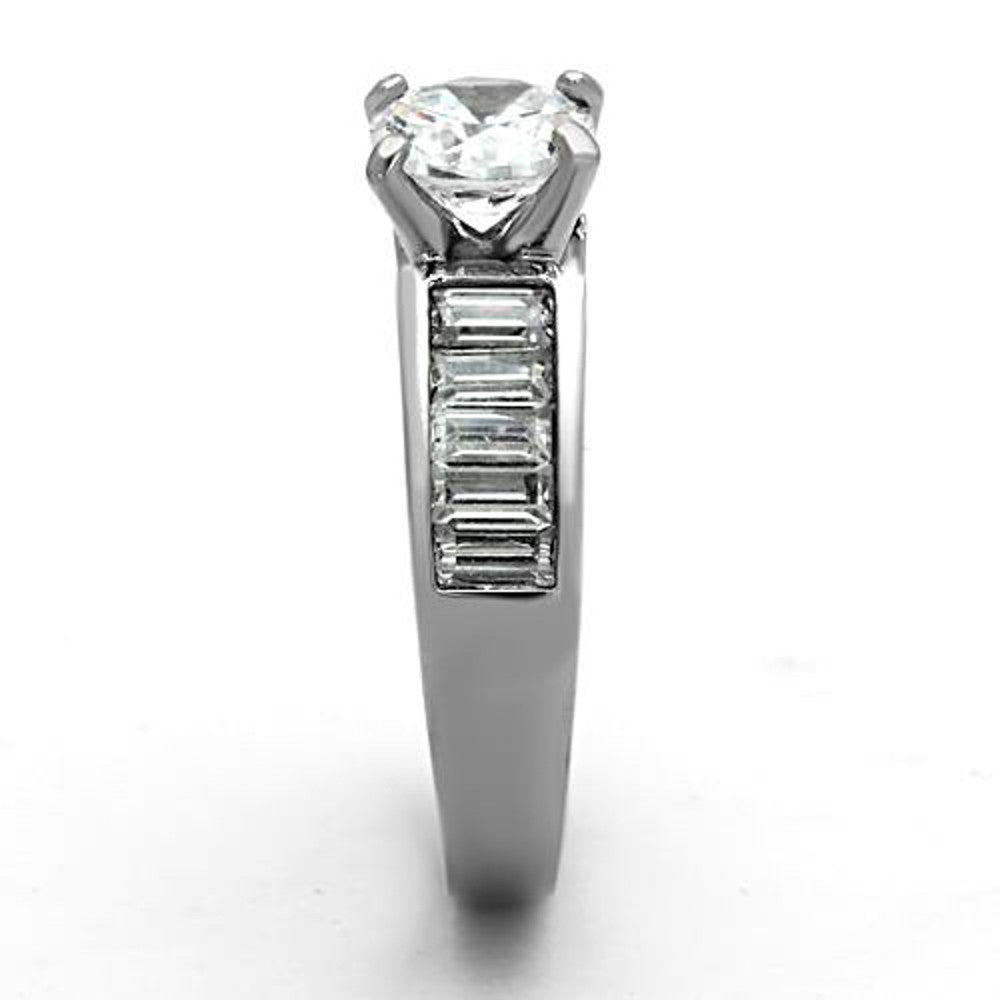 ARTK1332 Stainless Steel 2.97 Ct Round Cut & Baguettes CZ Engagement Ring Women's Sz 5-10