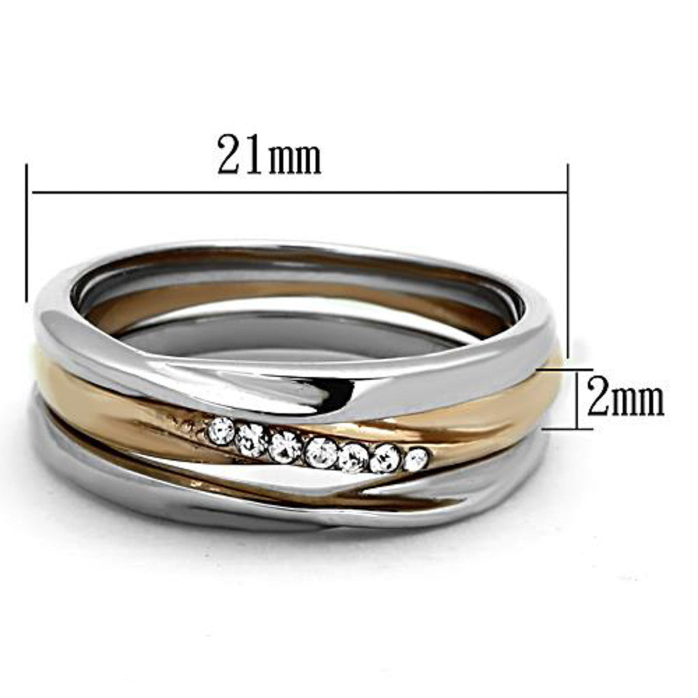 ARTK1340 Stainless Steel Rose Gold Plated 3 Piece Wedding Ring Set Women's Size 5-10