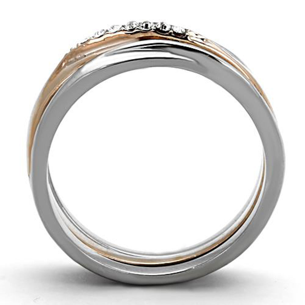 ARTK1340 Stainless Steel Rose Gold Plated 3 Piece Wedding Ring Set Women's Size 5-10