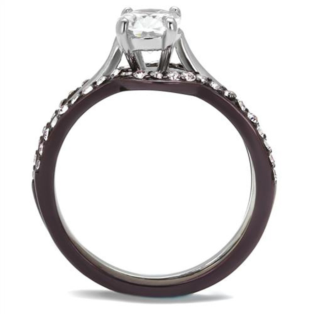 ARTK1344PC Brown IP Stainless Steel 2.15 Ct Oval Cut CZ Wedding Ring Set Women's Size 5-10