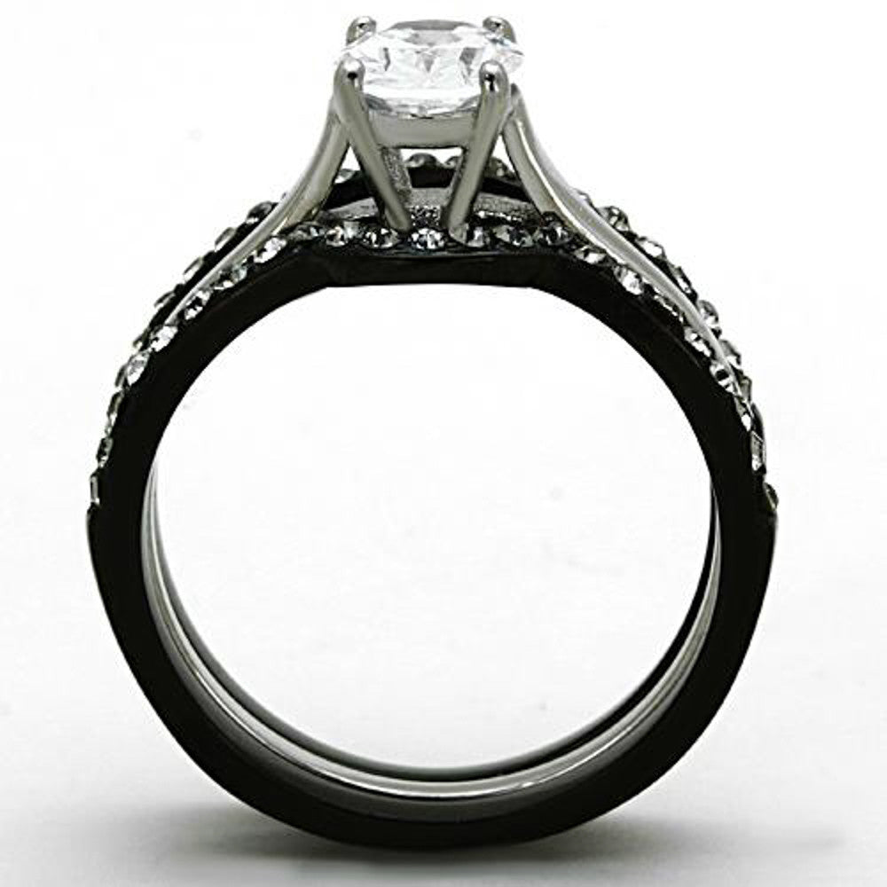 2.15 Ct Oval Cut CZ Black Stainless Steel Wedding Ring Set Women's Size 5-10