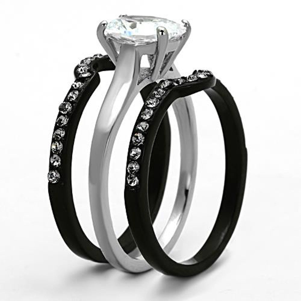 2.15 Ct Oval Cut CZ Black Stainless Steel Wedding Ring Set Women's Size 5-10