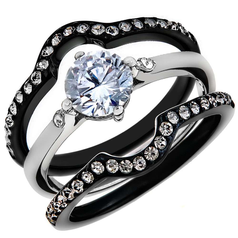 1.90 Ct Round Cut CZ Black Wedding Ring Set Women's Size 5-10