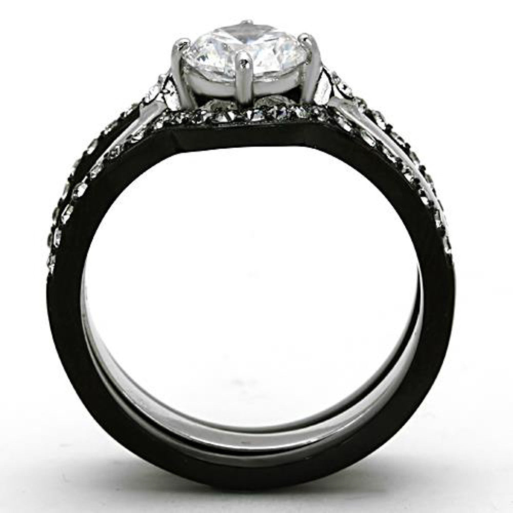 1.90 Ct Round Cut CZ Black Stainless Steel Wedding Ring Set Women's Size 5-10