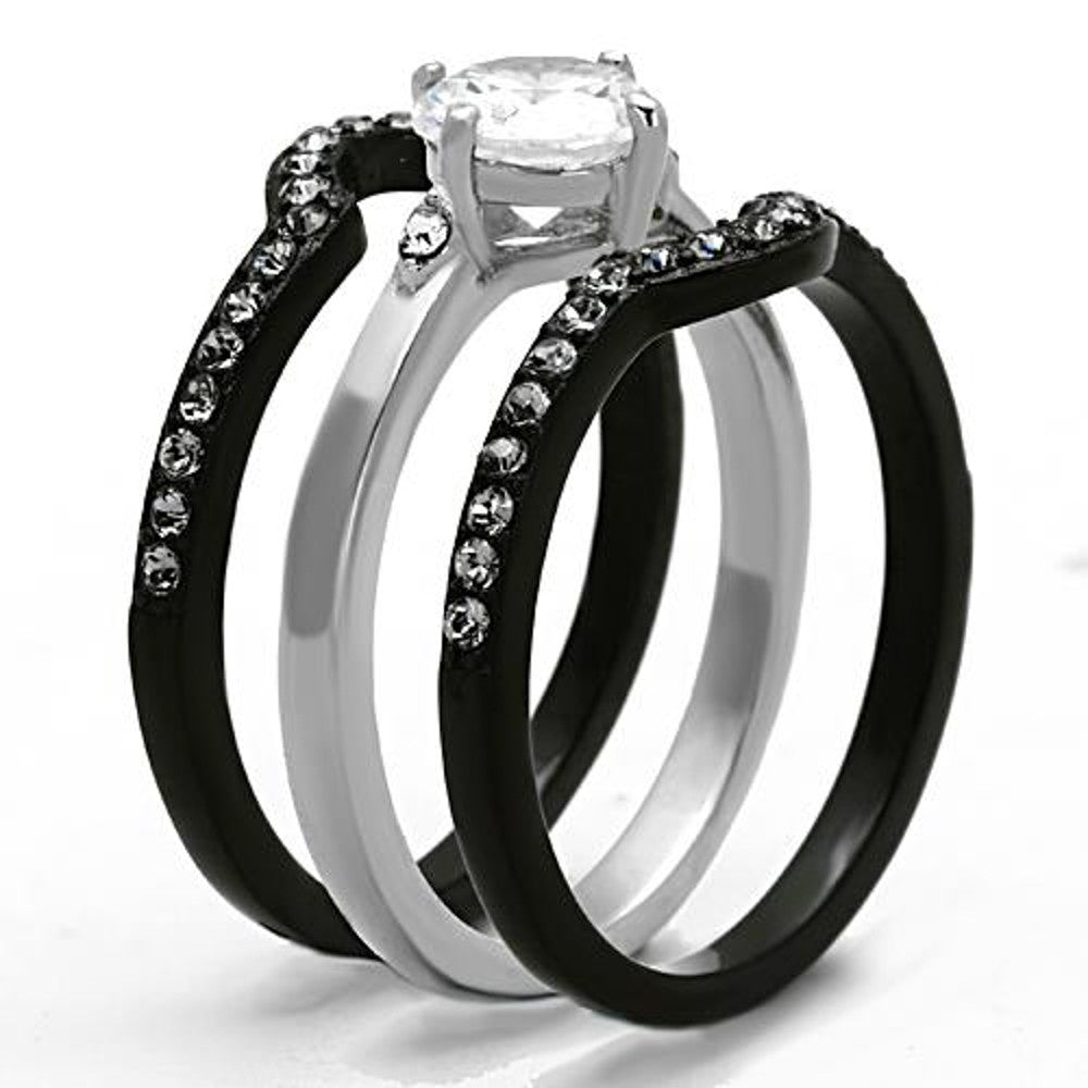 1.90 Ct Round Cut CZ Black Stainless Steel Wedding Ring Set Women's Size 5-10