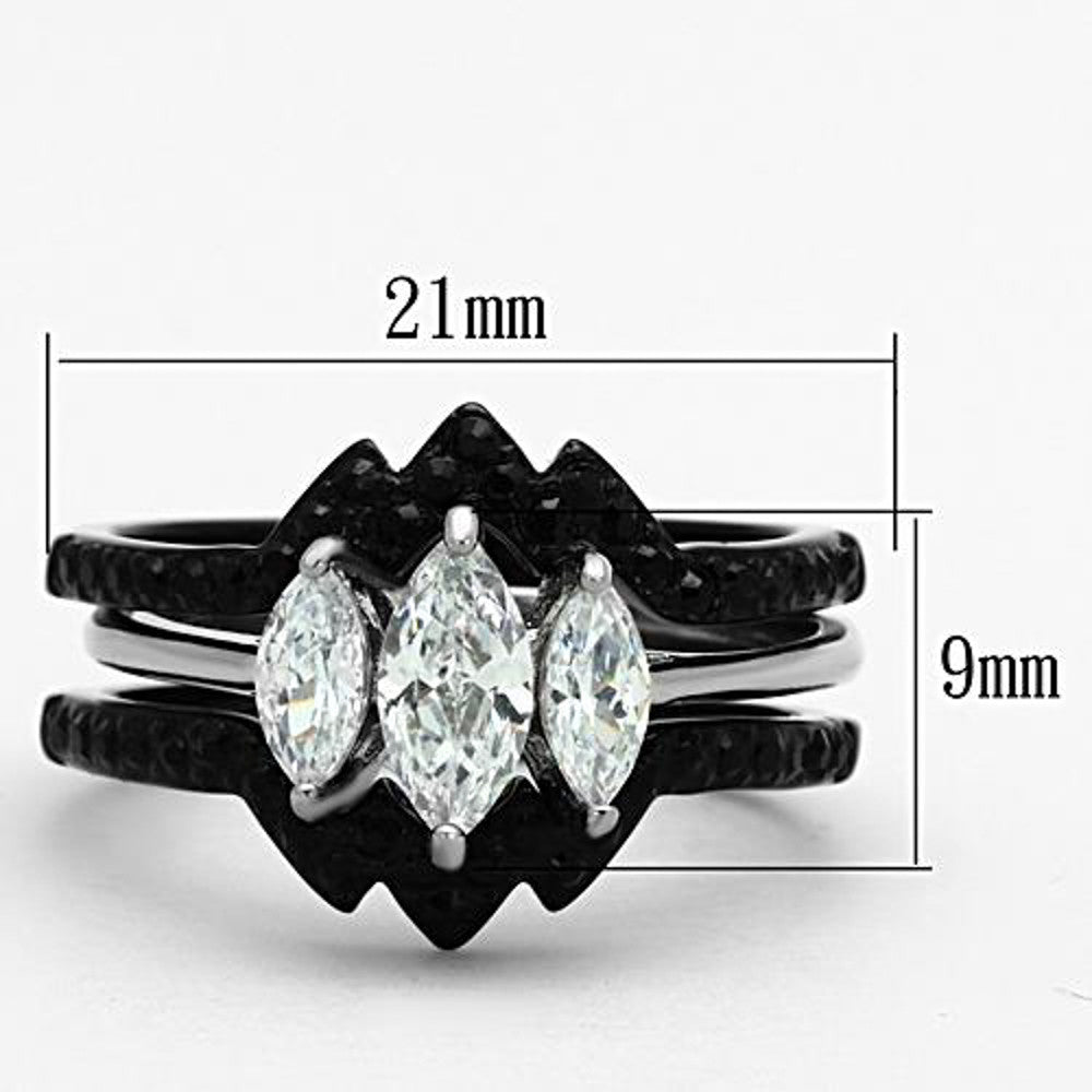 ARTK1347 Stainless Steel 2.25 Ct Marquise Cut CZ Black Wedding Ring Set Women's