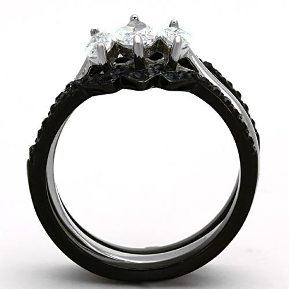 ARTK1347 Stainless Steel 2.25 Ct Marquise Cut CZ Black Wedding Ring Set Women's