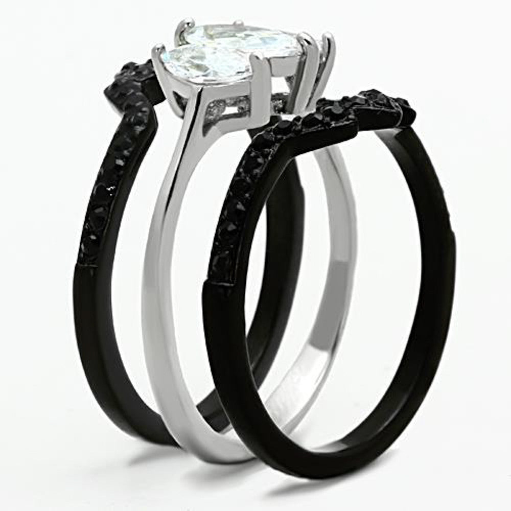 ARTK1347 Stainless Steel 2.25 Ct Marquise Cut CZ Black Wedding Ring Set Women's