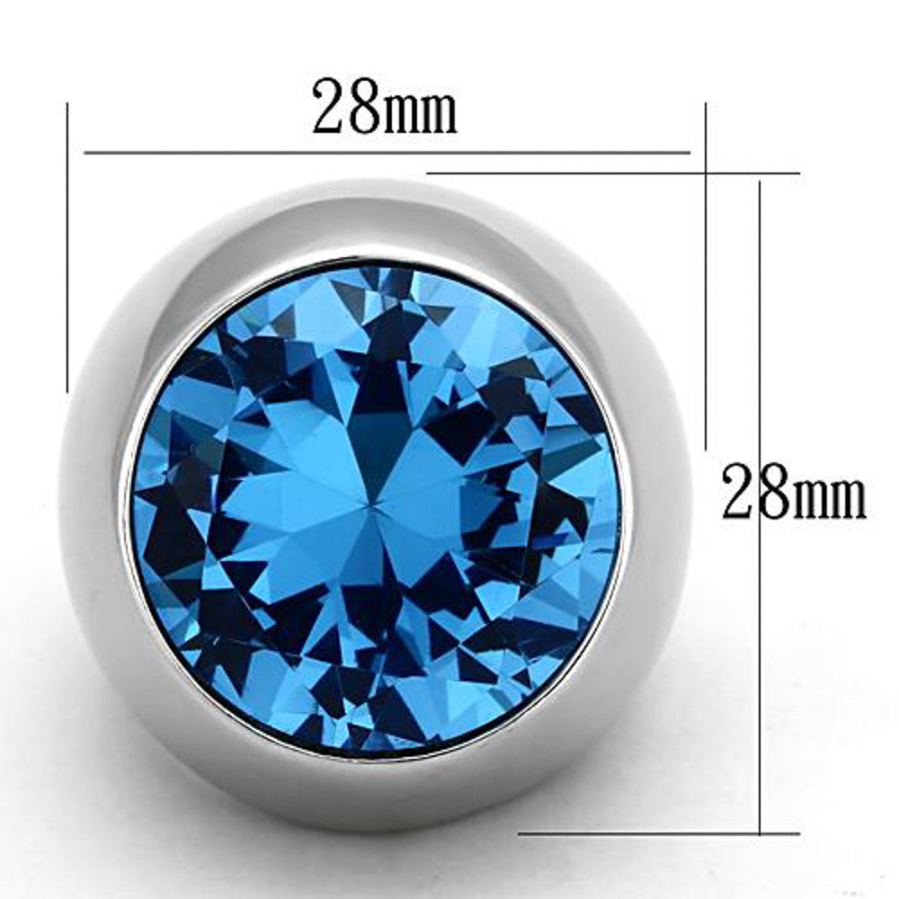 ARTK1367 Stainless Steel Round Cut Aquamarine Synthetic Glass Dome Ring Women's Size 5-10