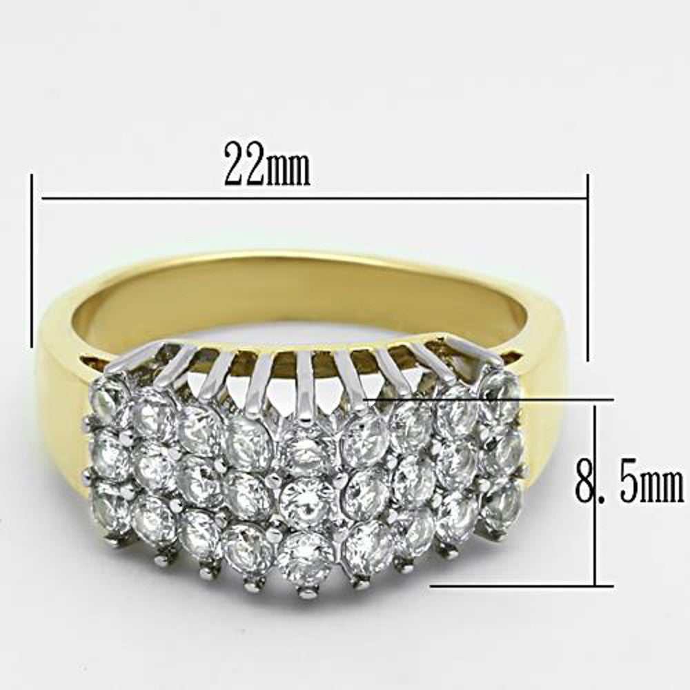 ARTK1376 Stainless Steel 316 Two Tone I.p. Cubic Zirconia Cocktail Fashion Ring Size 5-10