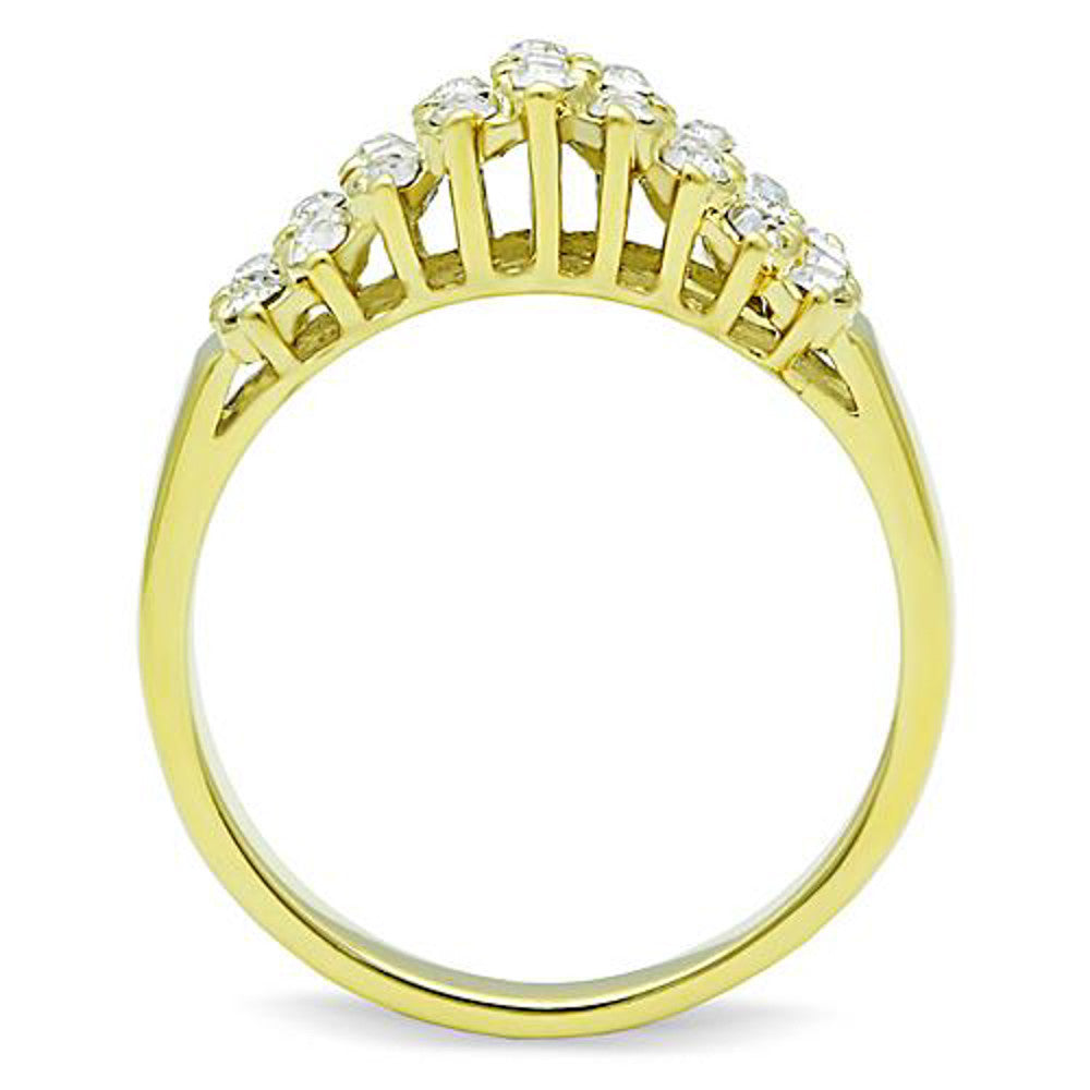 ARTK1384 Stainless Steel 14K Gold Ion Plated .81 Ct Crystal Cocktail Fashion Ring Size 5-10