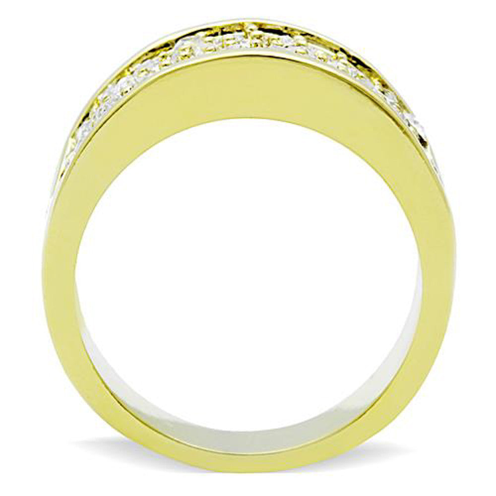 ARTK1385 Stainless Steel .63 Ct Crystal 14K Gold Ion Plated Cocktail Fashion Ring Size 5-10