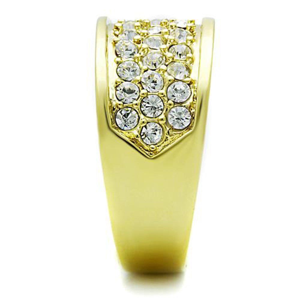 ARTK1385 Stainless Steel .63 Ct Crystal 14K Gold Ion Plated Cocktail Fashion Ring Size 5-10