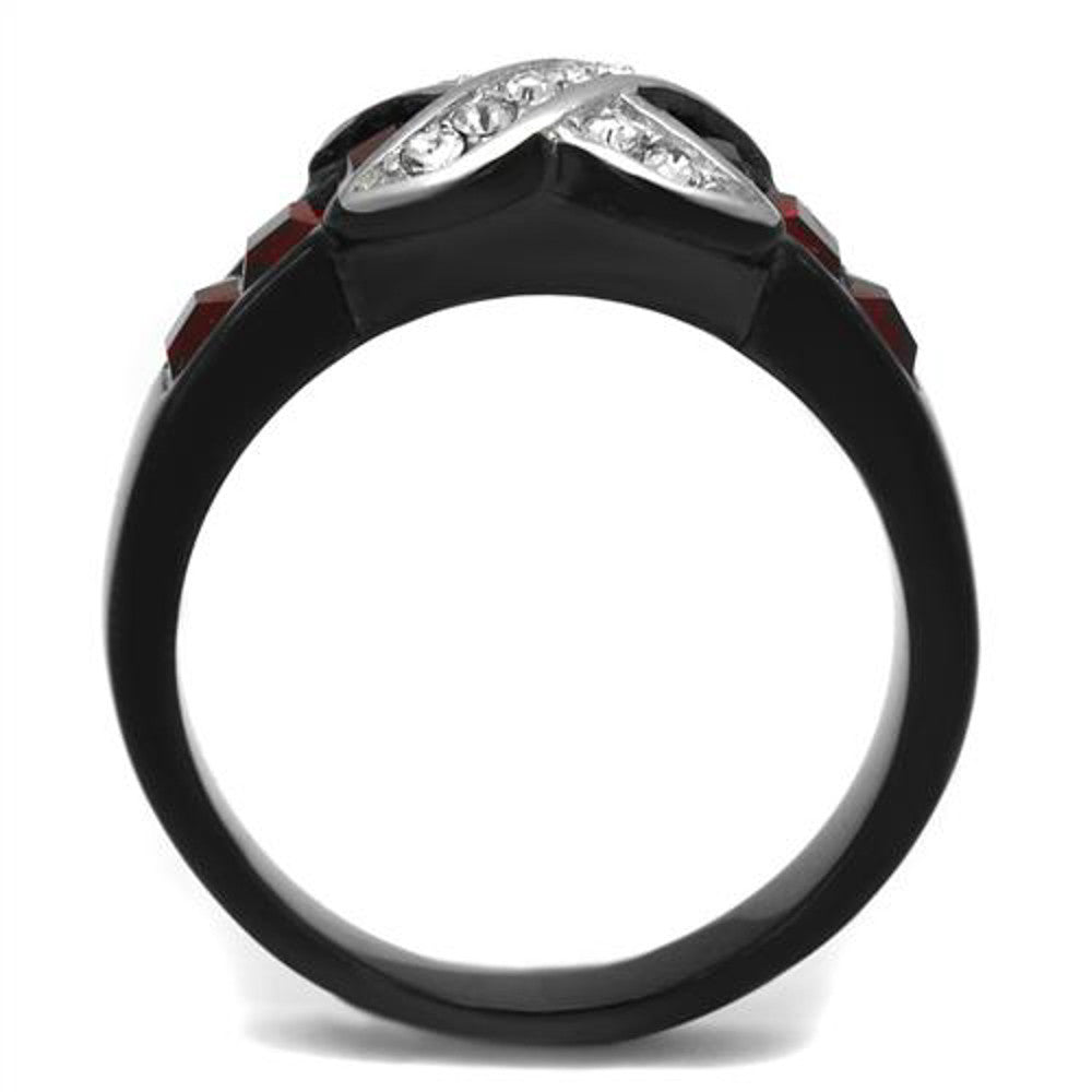 1.50 Ct Ruby Red & Clear Cz Black Stainless Steel Fashion Ring Women's Size 5-10