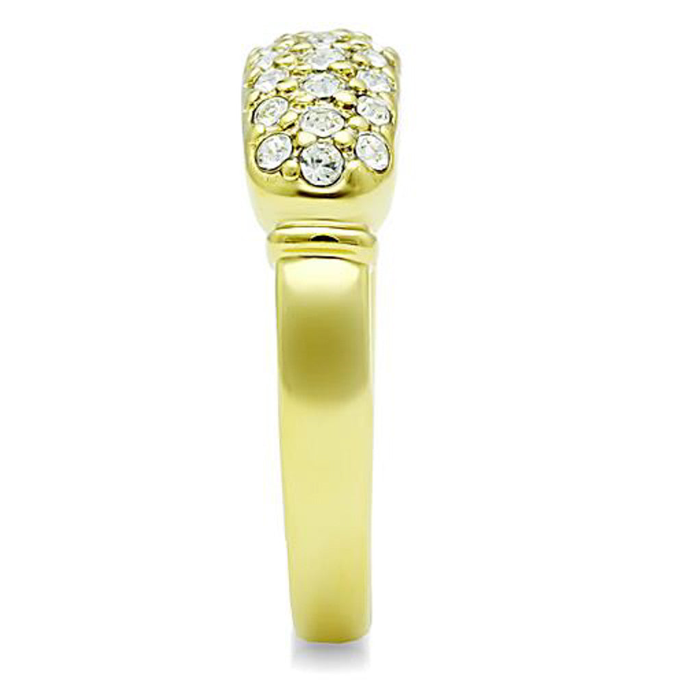 ARTK1389 Stainless Steel 316, 14k Gold Ion Plated 6mm Wide Crystal Fashion Ring Size 5-10