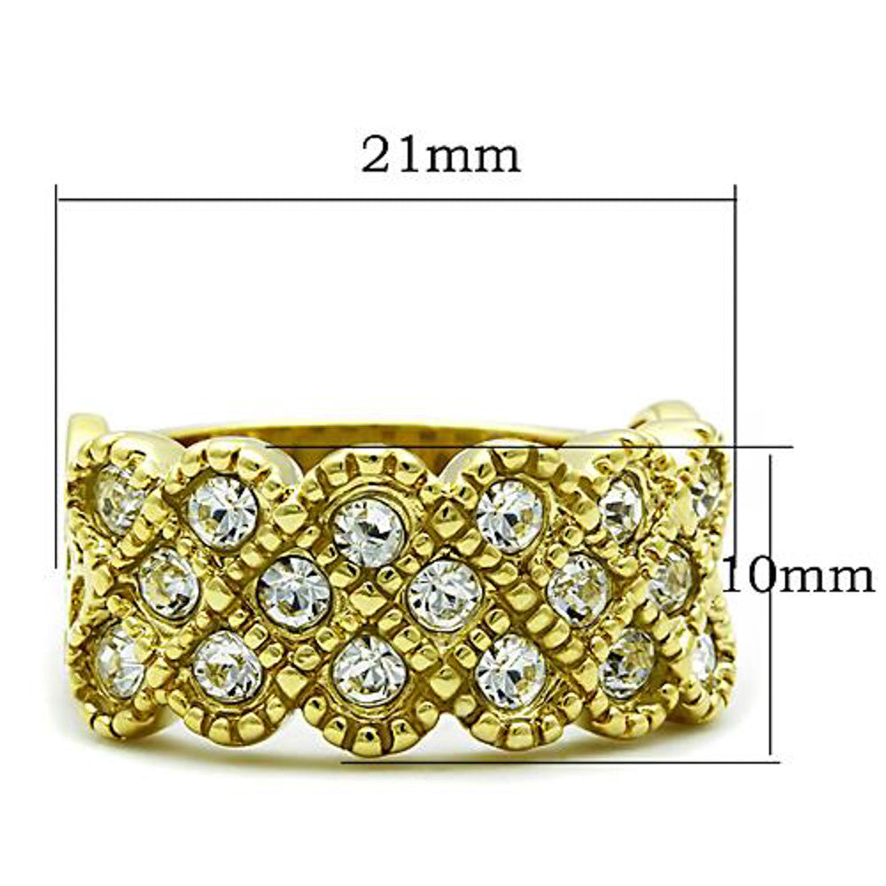 ARTK1394 Stainless Steel 1.87 Ct Crystal 14k Gold Ion Plated Stainless Steel Cocktail Fashion Ring Sz 5-10