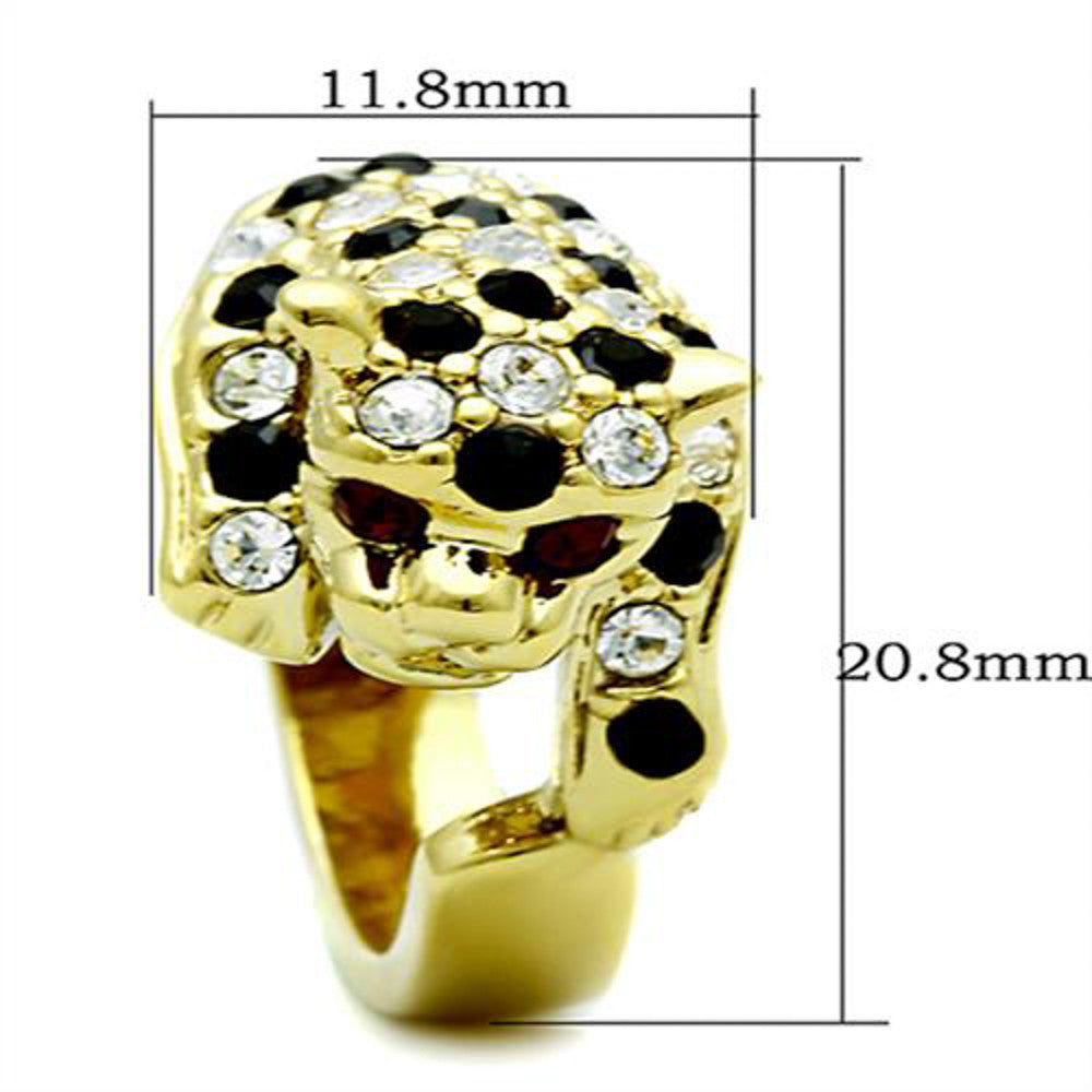 ARTK1401 Stainless Steel 14k Gold Plated Multi-Color Crystal Cocktail Tiger Ring Sz 5-10