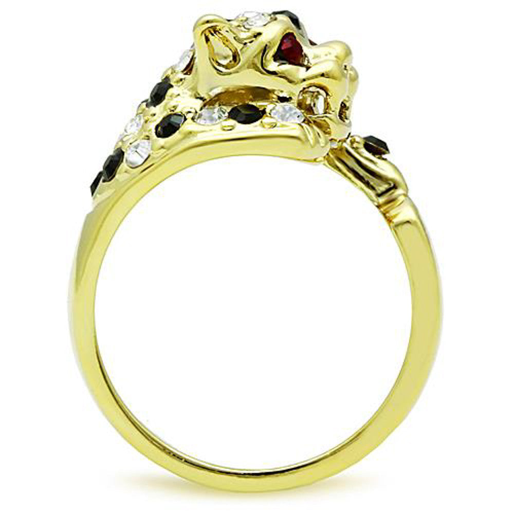 ARTK1401 Stainless Steel 14k Gold Plated Multi-Color Crystal Cocktail Tiger Ring Sz 5-10