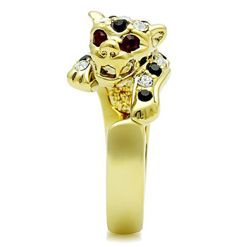 ARTK1401 Stainless Steel 14k Gold Plated Multi-Color Crystal Cocktail Tiger Ring Sz 5-10